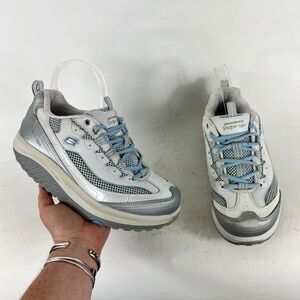 Skechers Shape-Up Shoes Womens 8.5 White Silver Lace Up Running Sneakers SN11803